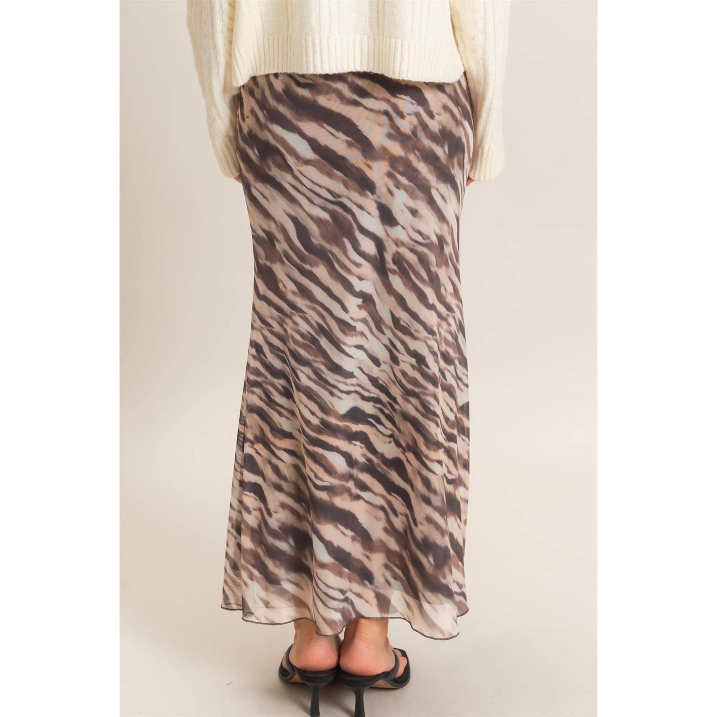 Printed Animal Mesh Maxi Skirt