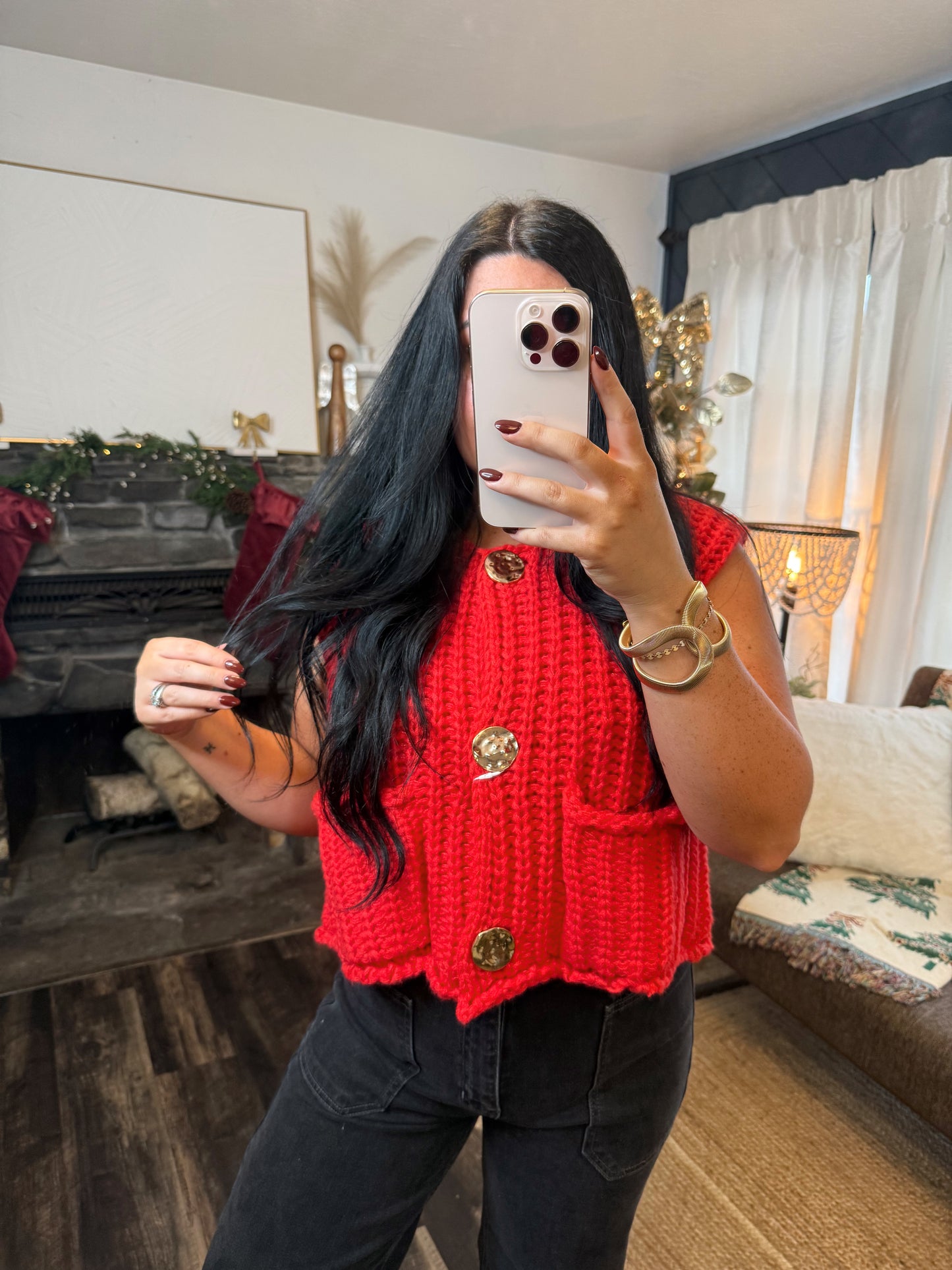 Red Knitted Sweater Vest