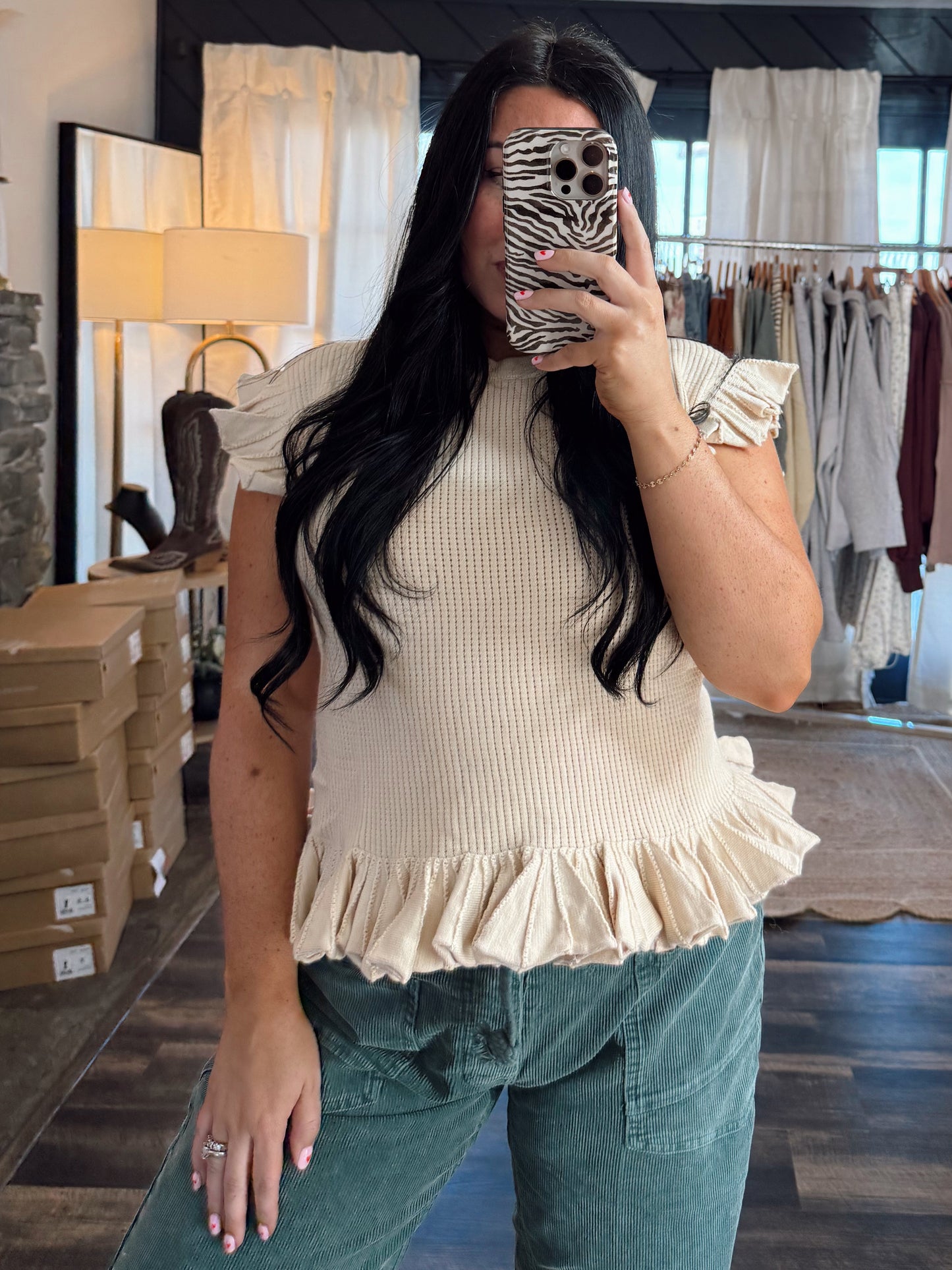 Ruffled Pointelle Knit Top