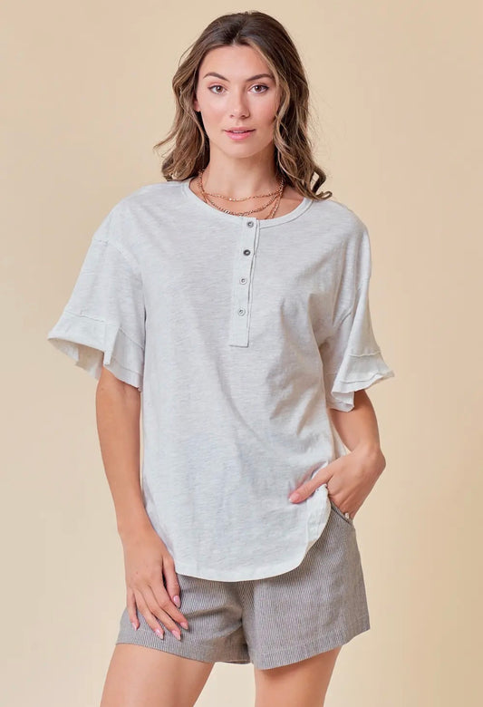 Ruffle Sleeve Button Top