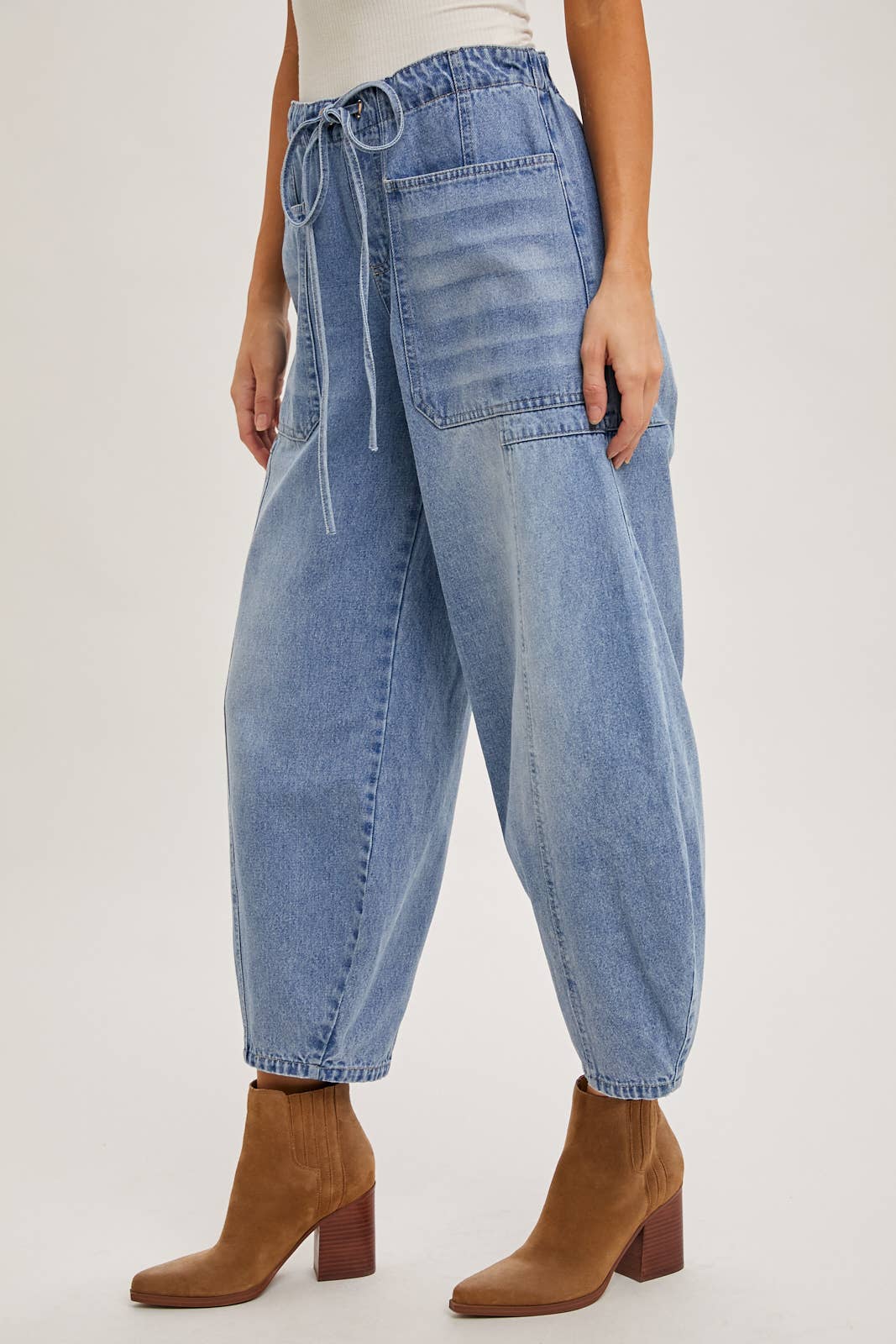 DENIM DRAWSTRINGS BARREL JEANS