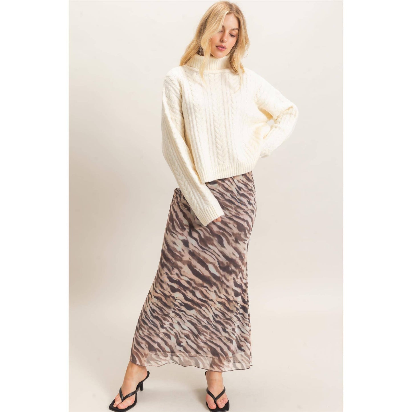 Printed Animal Mesh Maxi Skirt