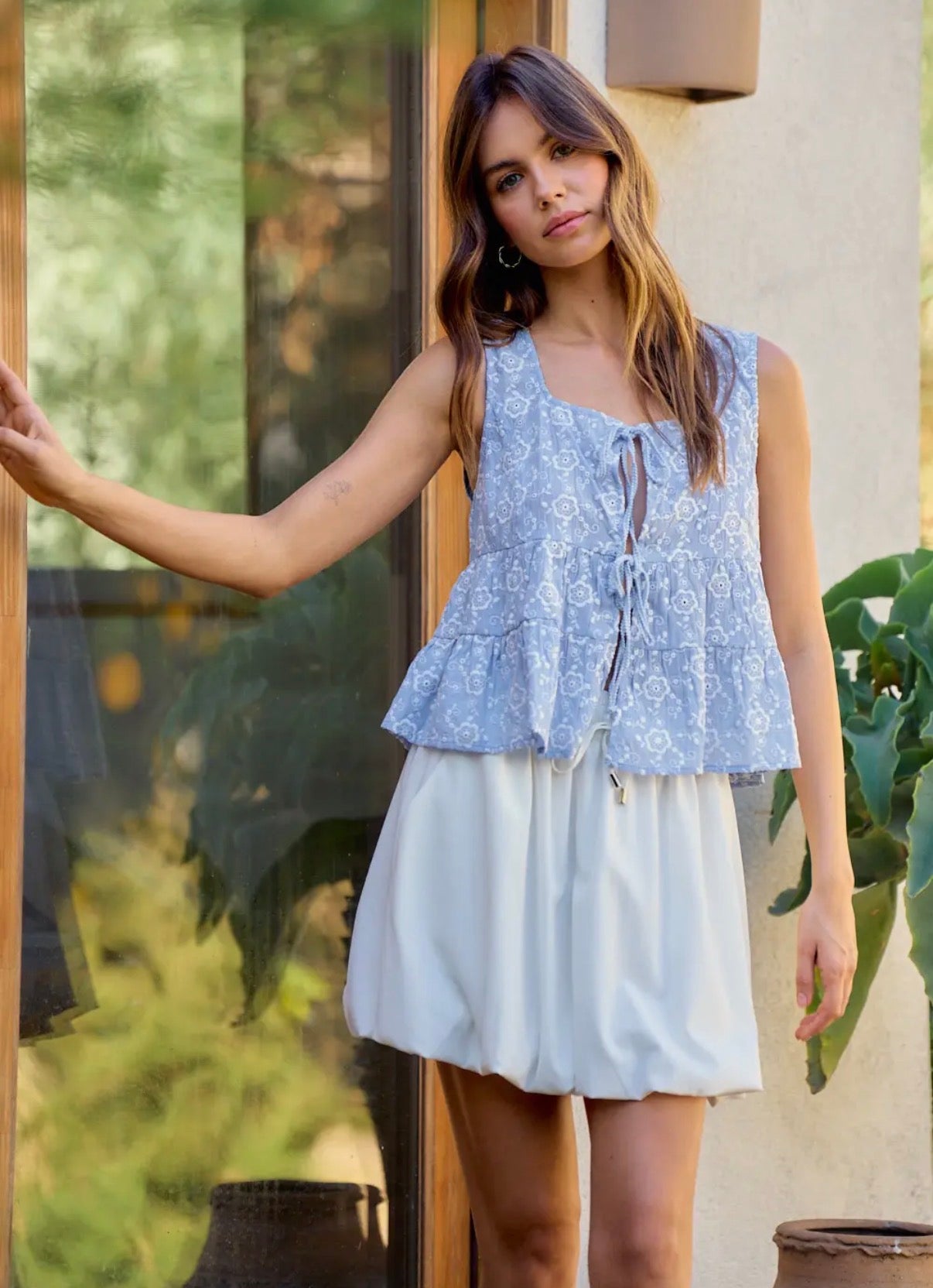 Floral Embroidery Tie Top