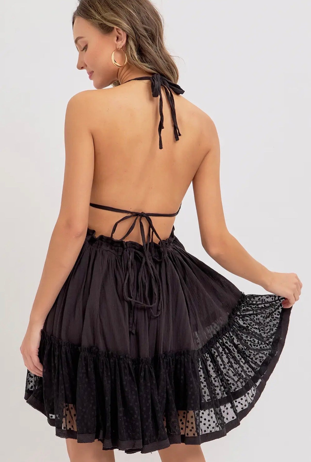 Black Halter Flowy Mini Dress