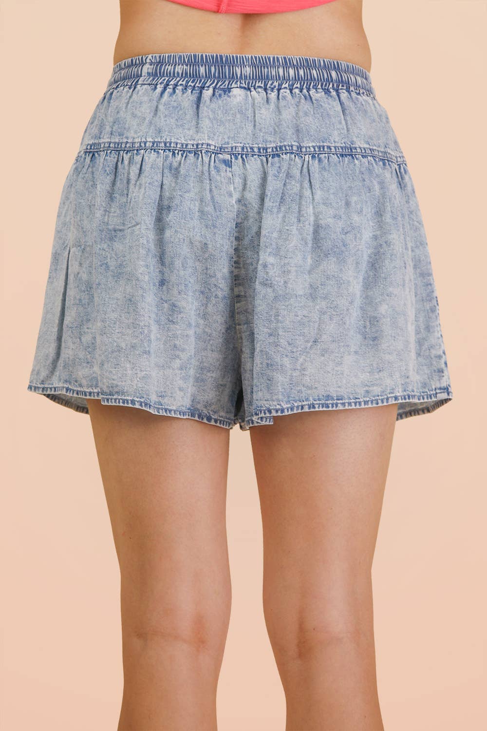 Washed Chambray Button Down Flare Shorts
