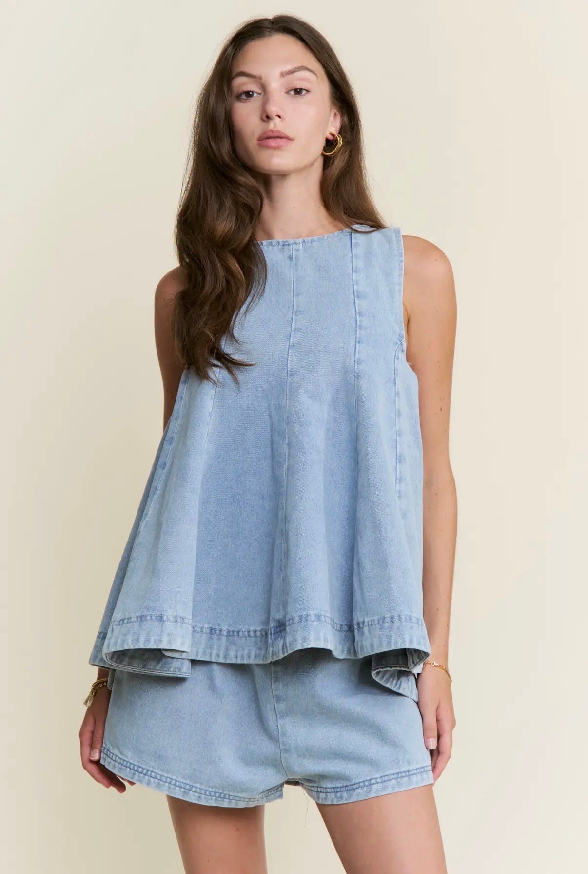 Denim Top & Shorts Set