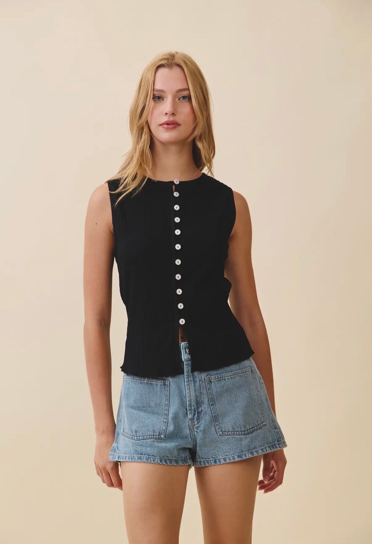 Black Button Up Tank Top