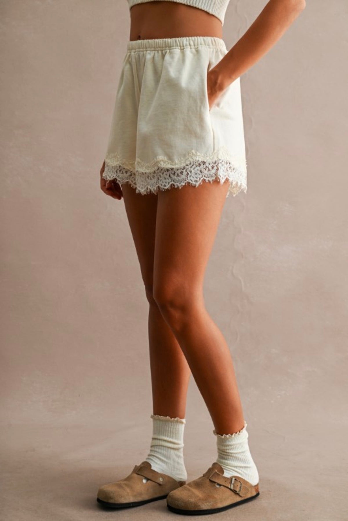 French Terry Pull On Lace Short