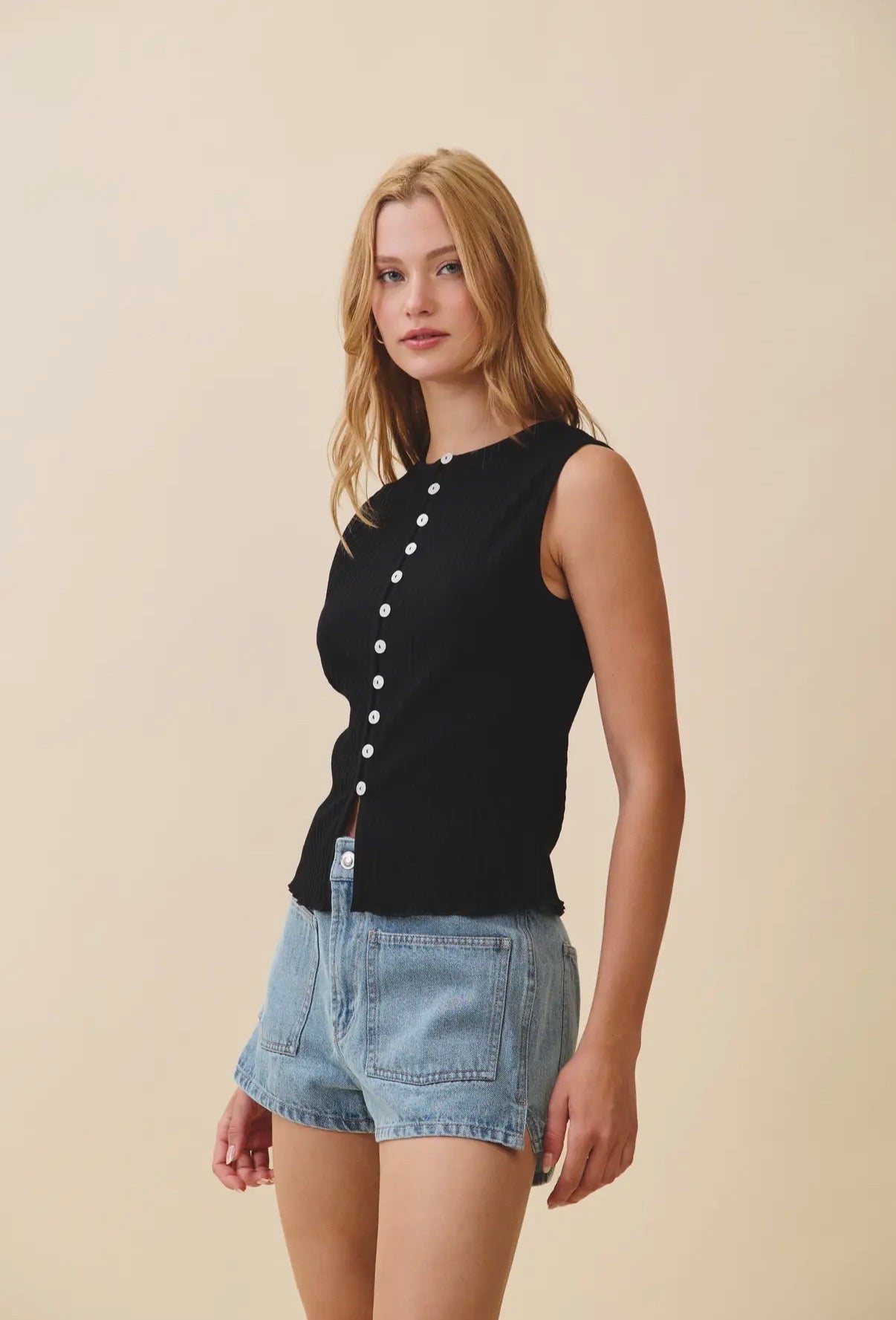 Black Button Up Tank Top