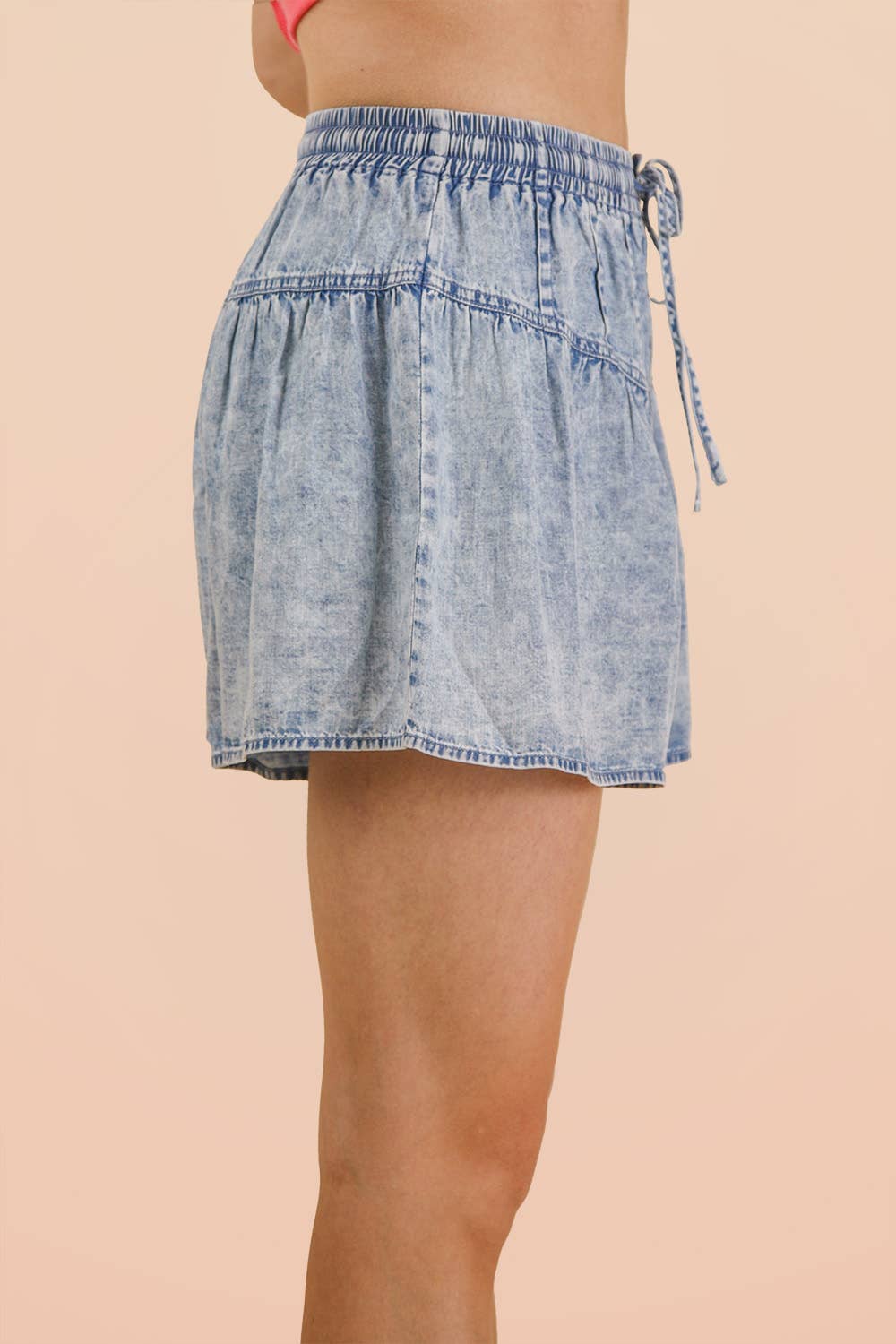 Washed Chambray Button Down Flare Shorts