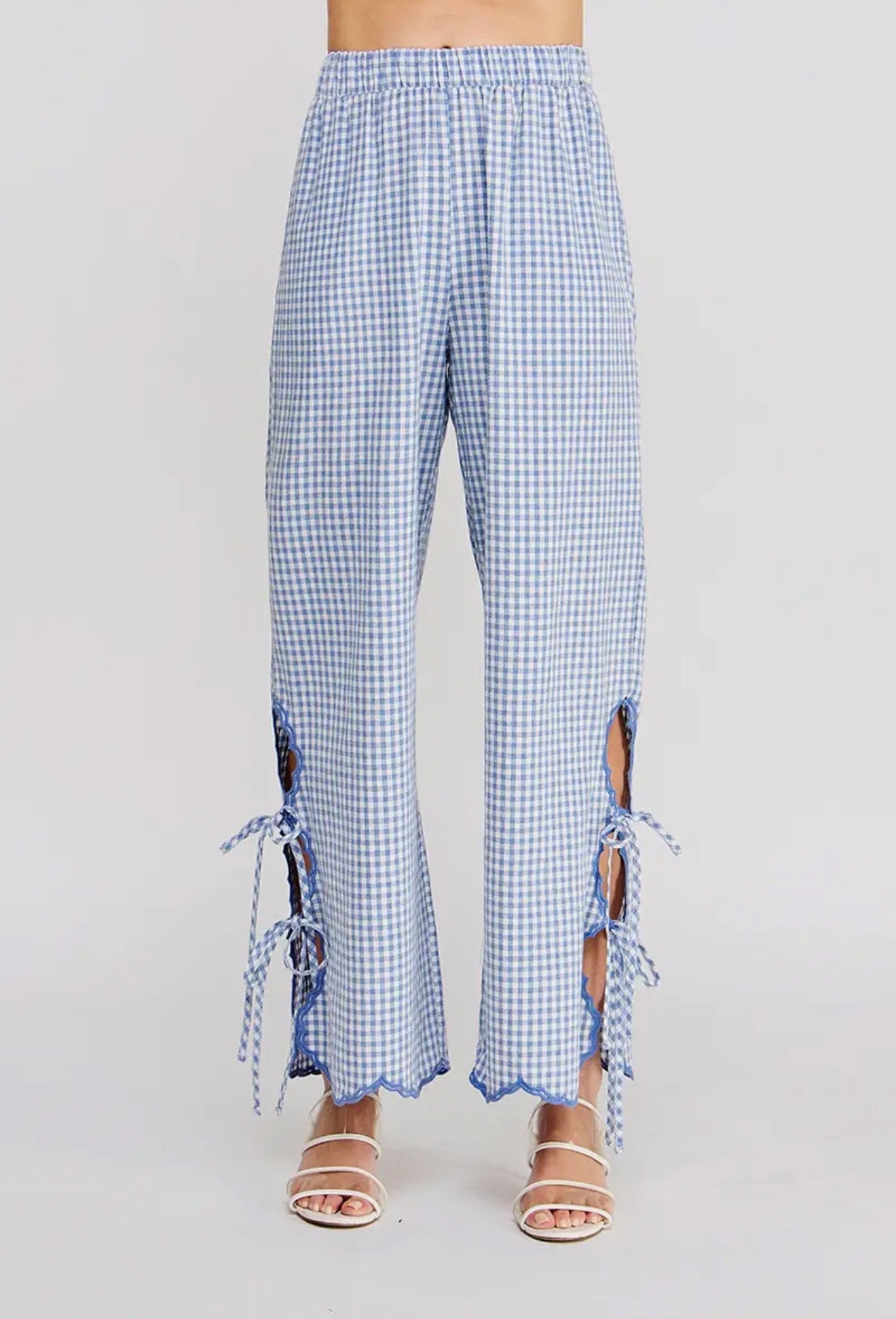 Woven Gingham Side Tie Pants
