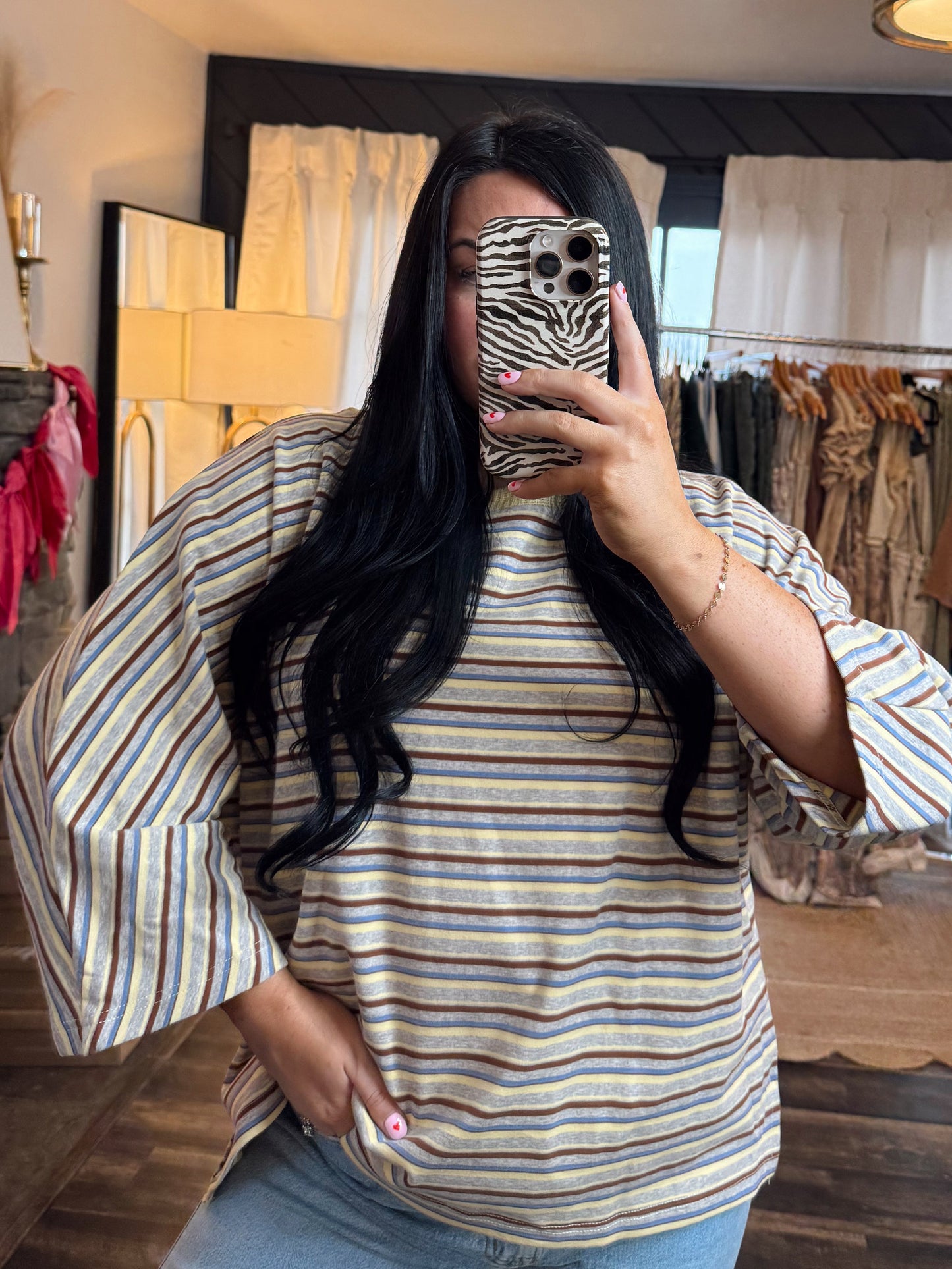 Multi Stripe Butter Dolman Top