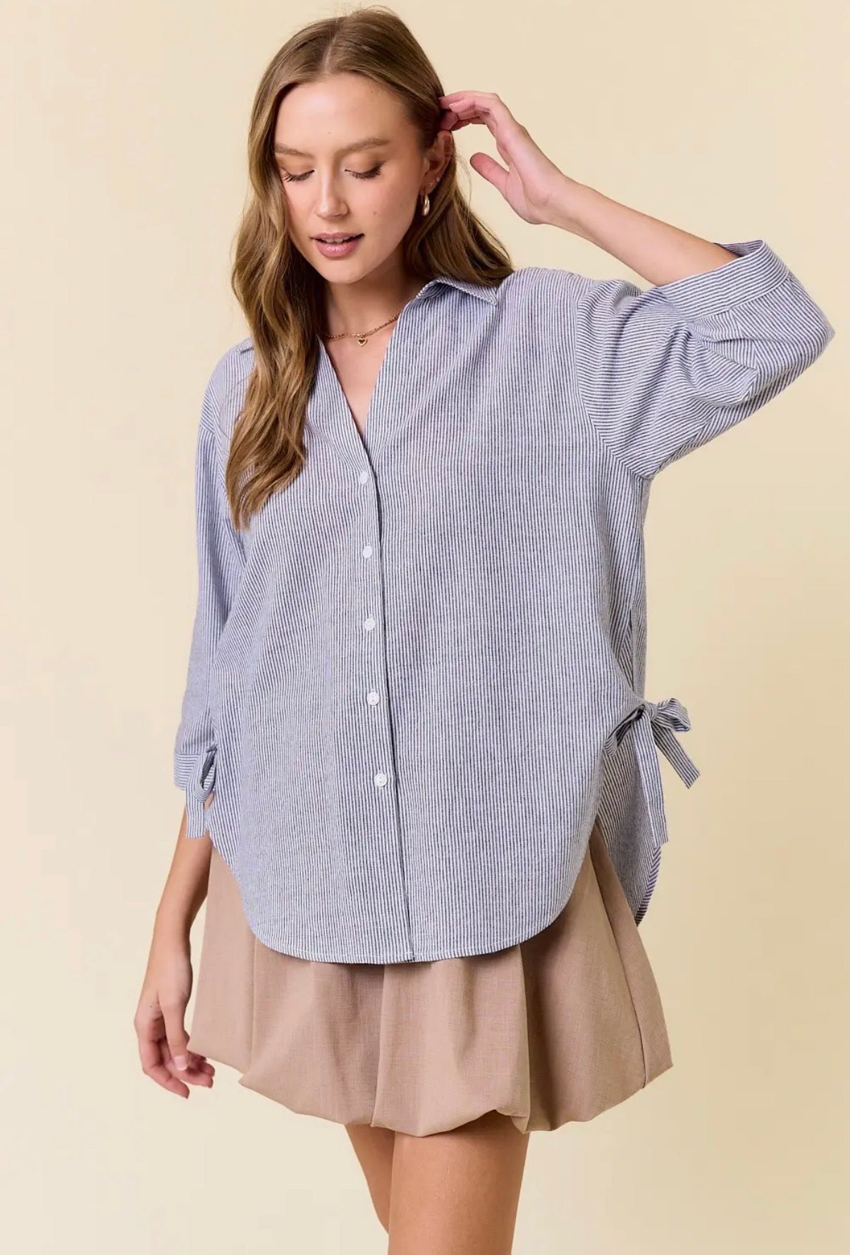 Stripe 3/4 Button Up Top
