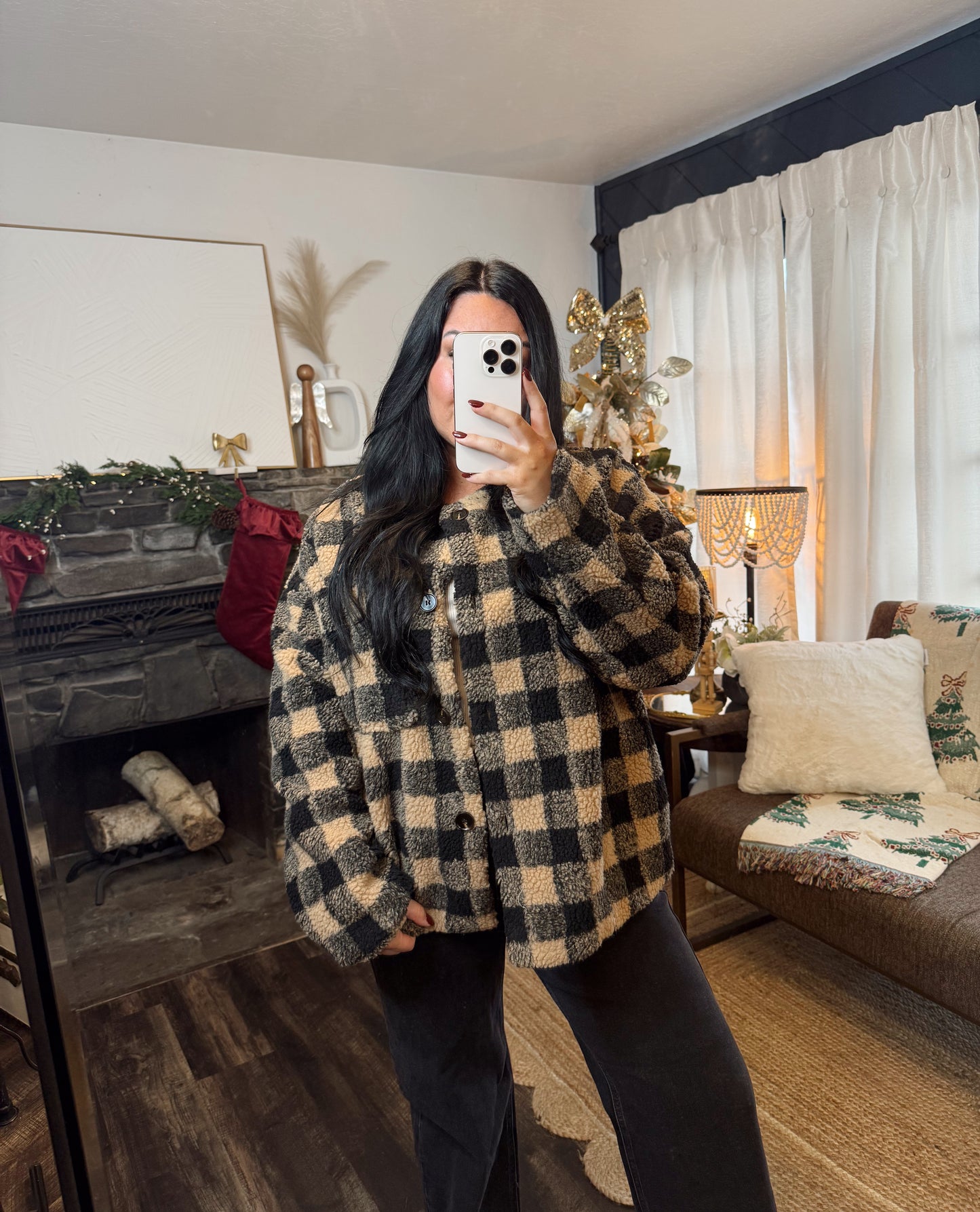 Taupe and Black Plaid Jacket