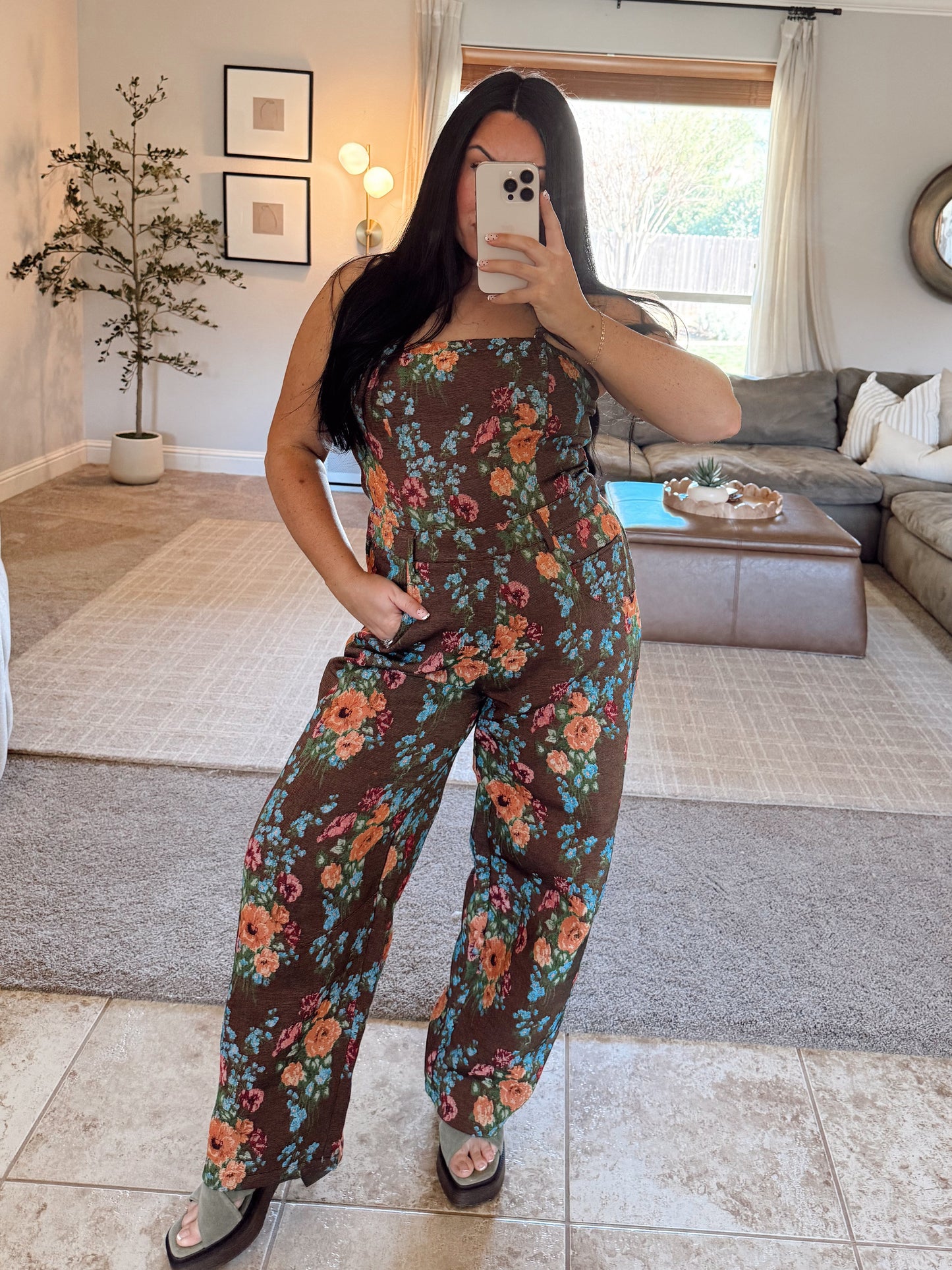 Floral Square Neckline Jumpsuit