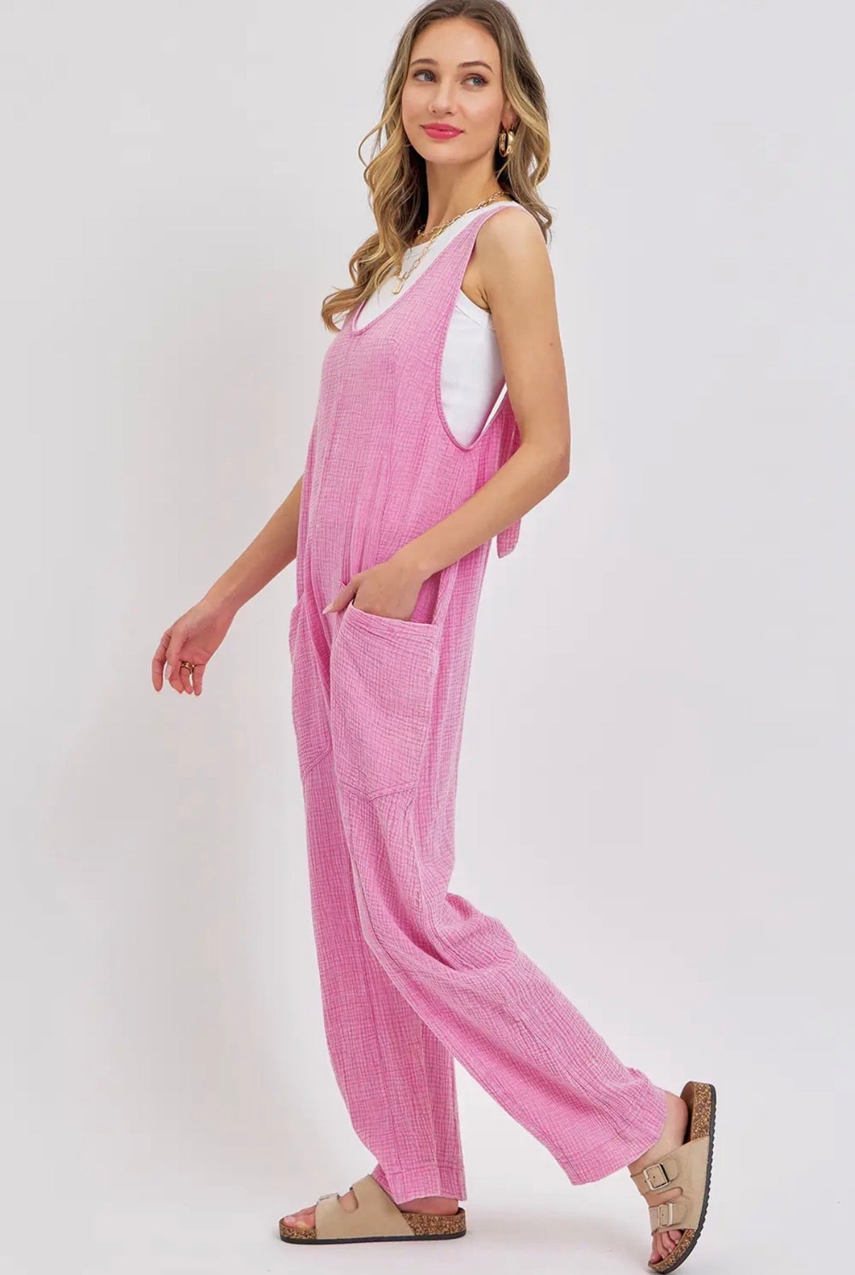 Mineral Washed Pink Jumpsuit