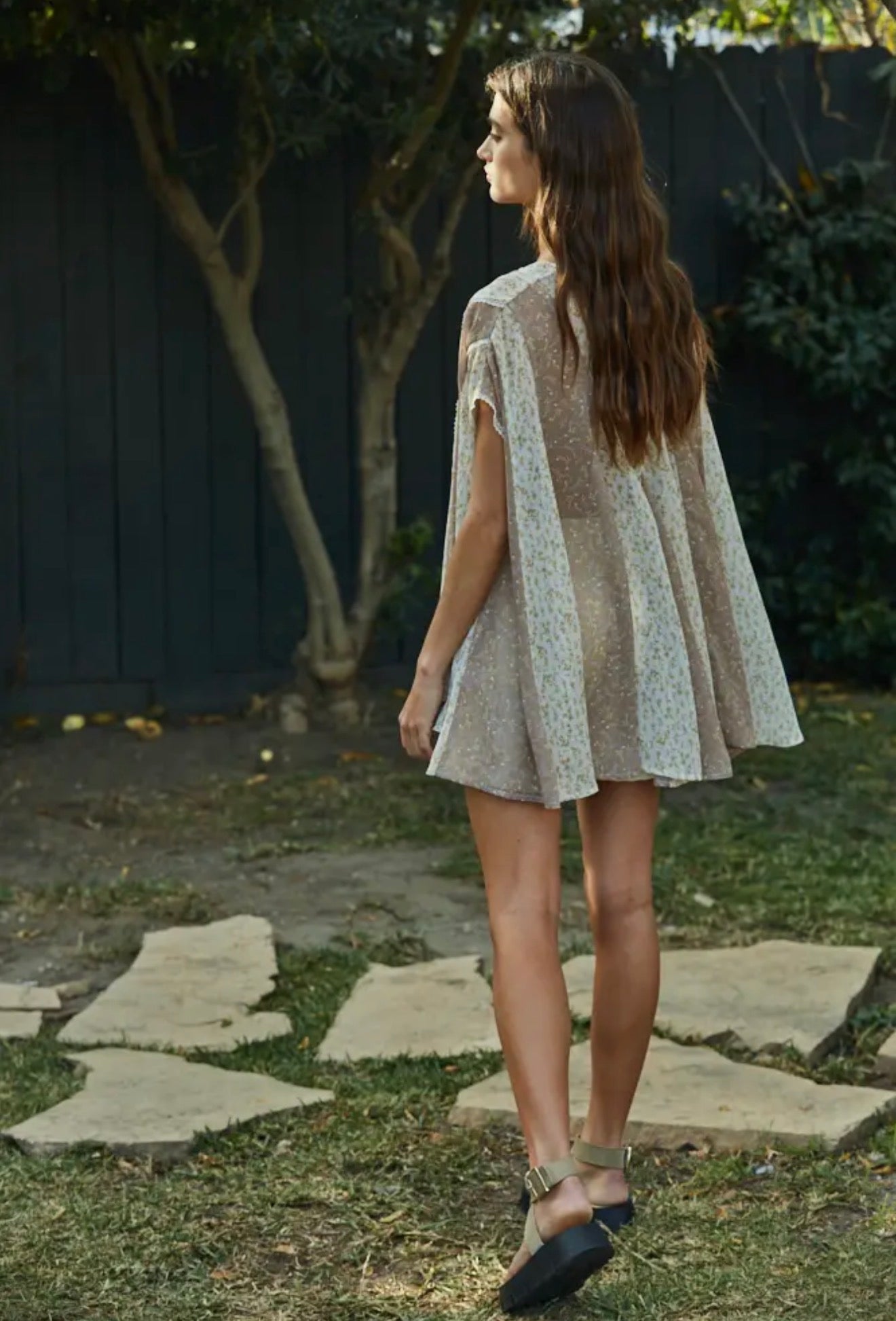 Floral Stripe See Through Tunic