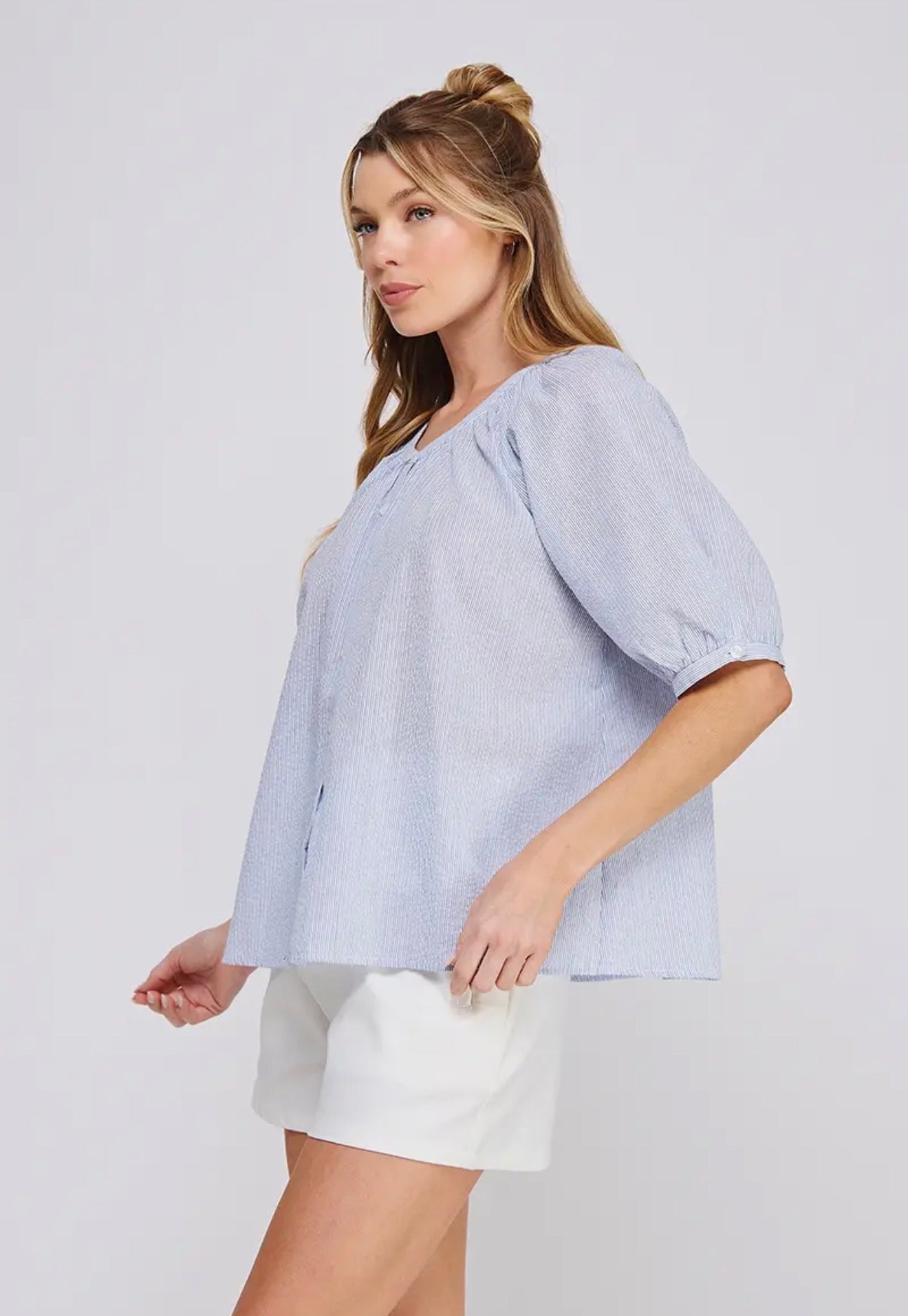 Blue Stripe Button Up Top