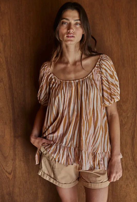 Animal Print Cap Sleeve Top
