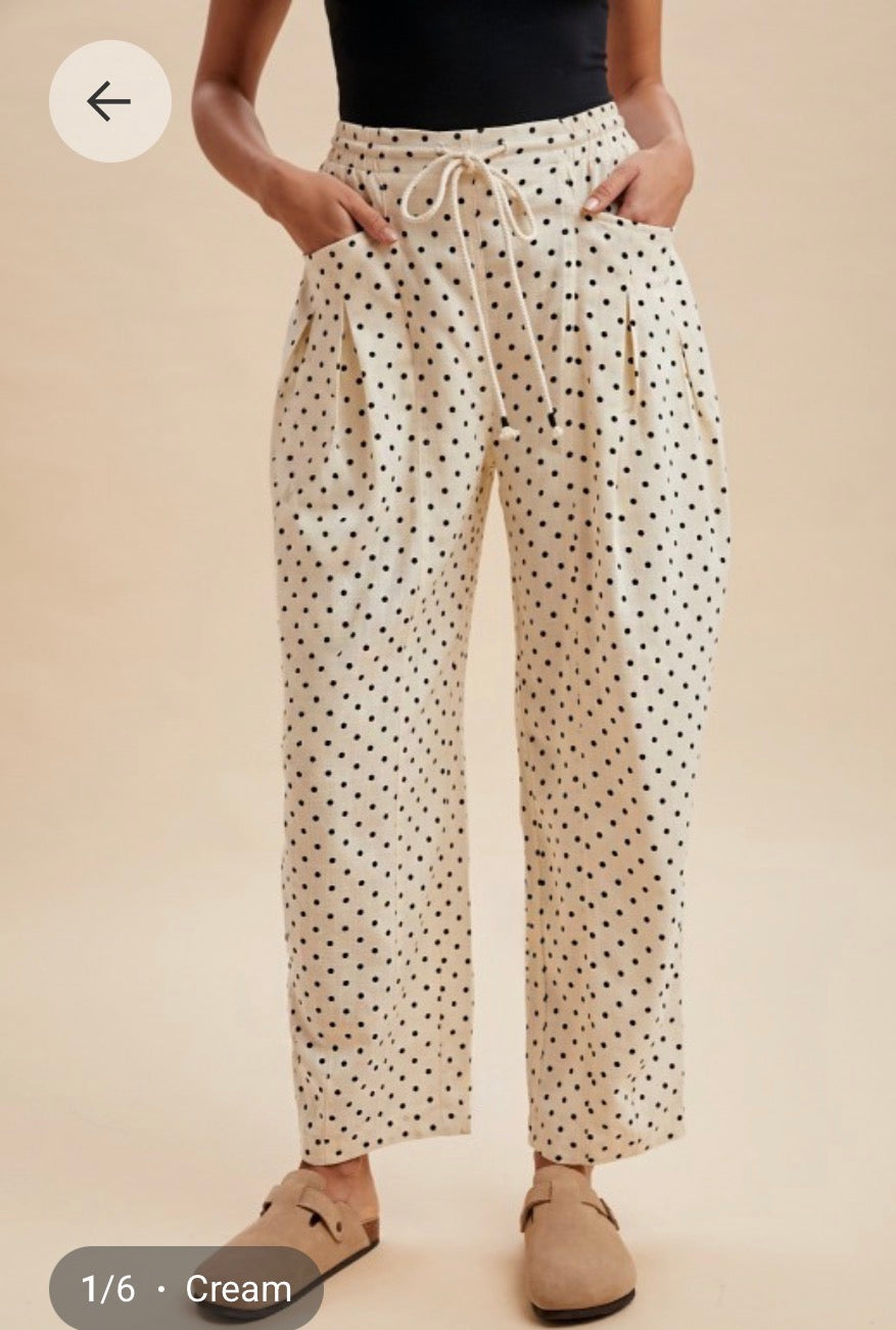 Linen Polka Dot Barrel Pants
