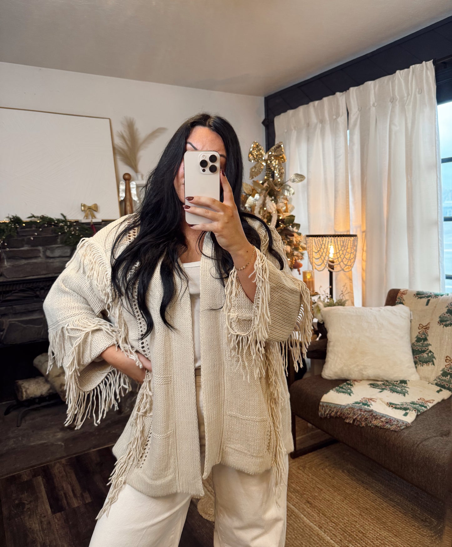 Tan Fringe Cardigan