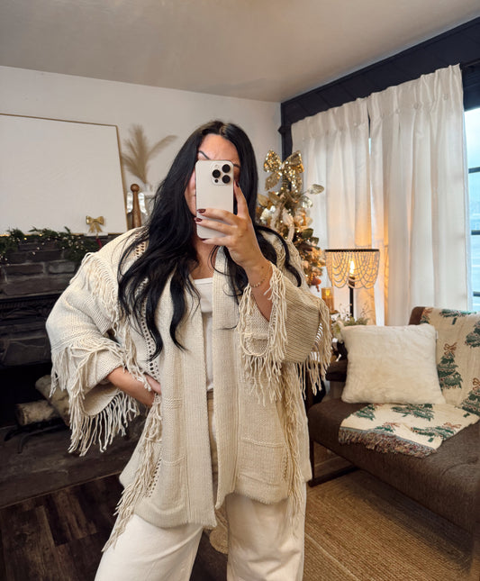 Tan Fringe Cardigan