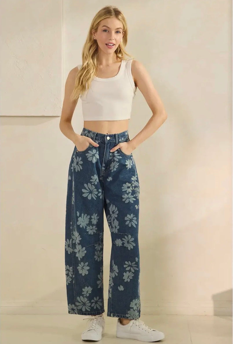Floral Denim Pants