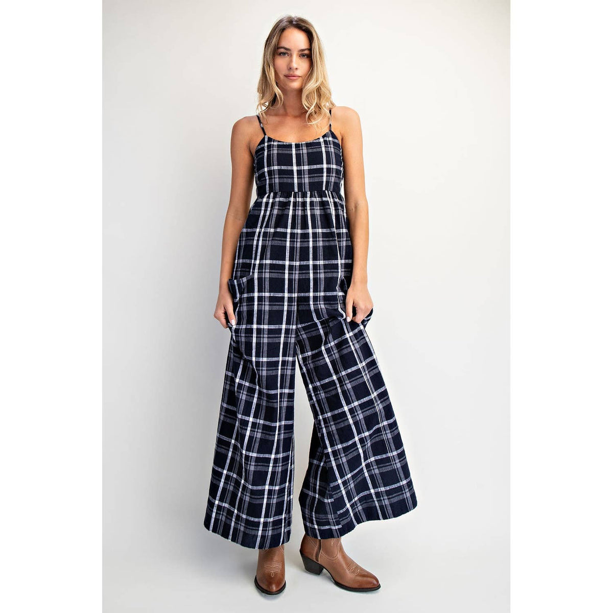 CHECKER PLAID CAMI JUMPSUIT