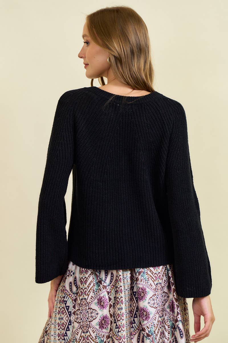 FLARE SLEEVE RIBBED CARDIGAN