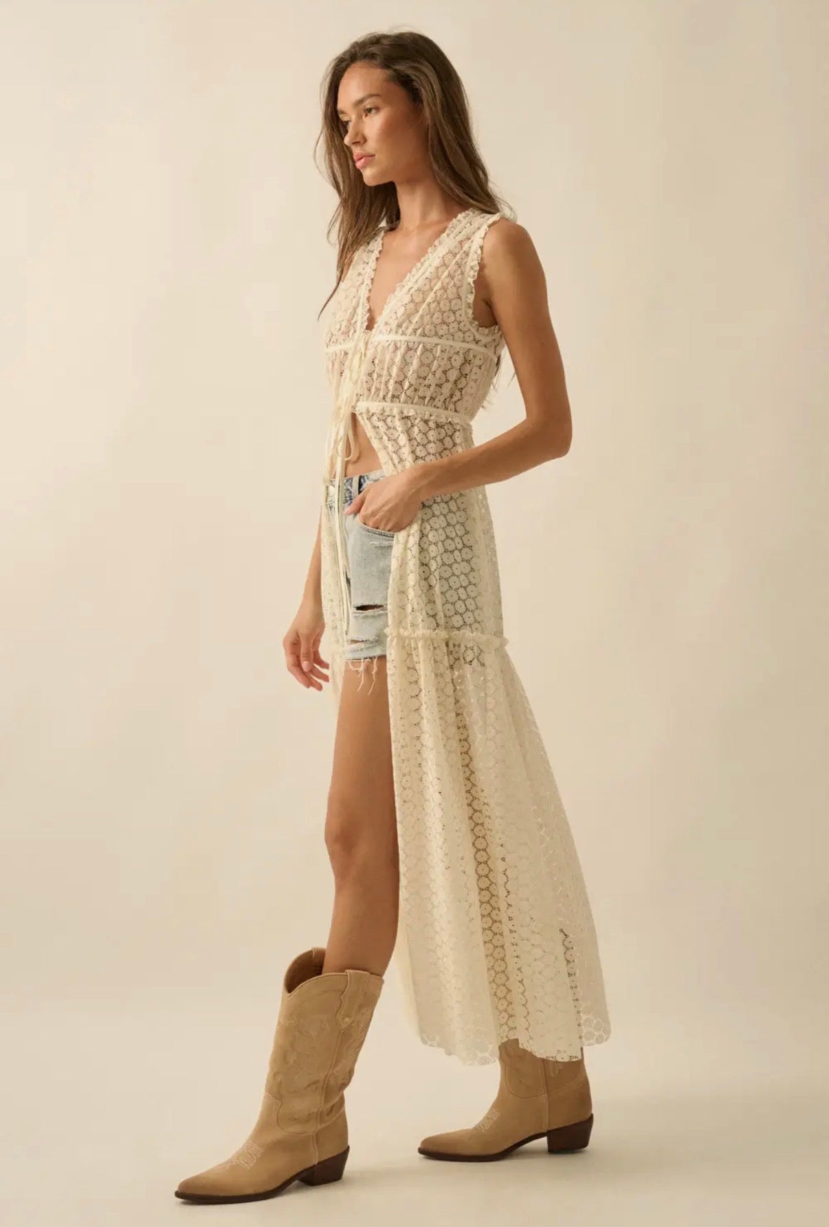 Crochet Tie Front Maxi Top