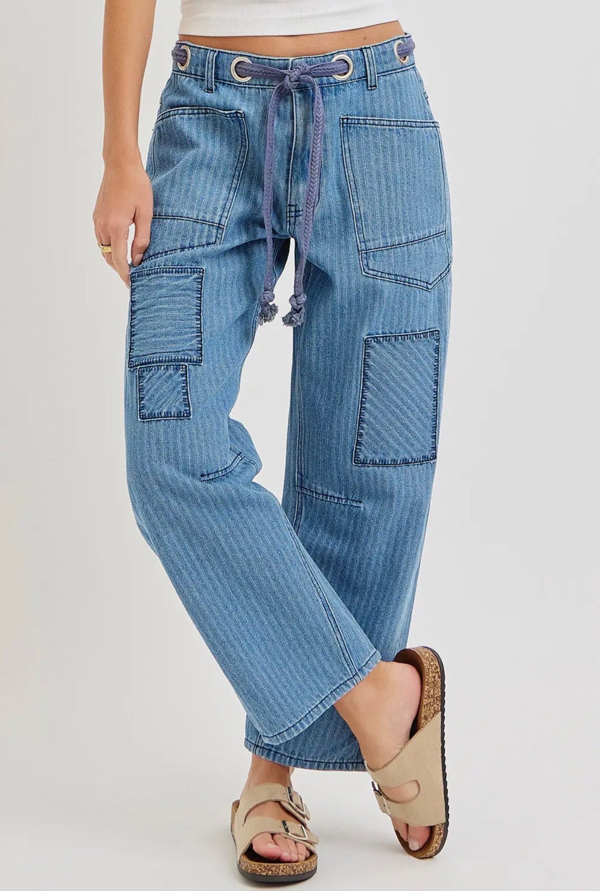 Striped Barrel Patch Jeans