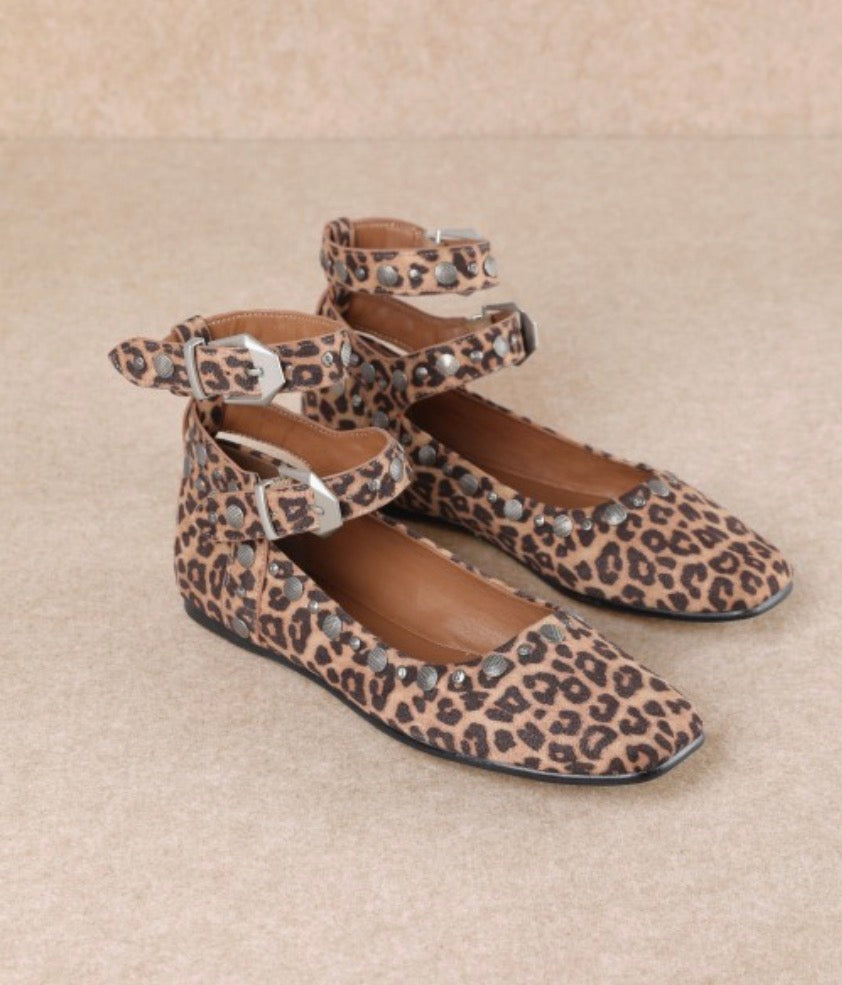 Leopard Studded Ballerina Flats