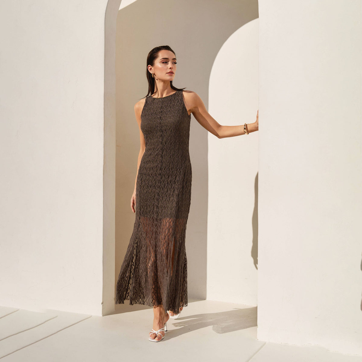 Textured Mesh Maxi Dress.