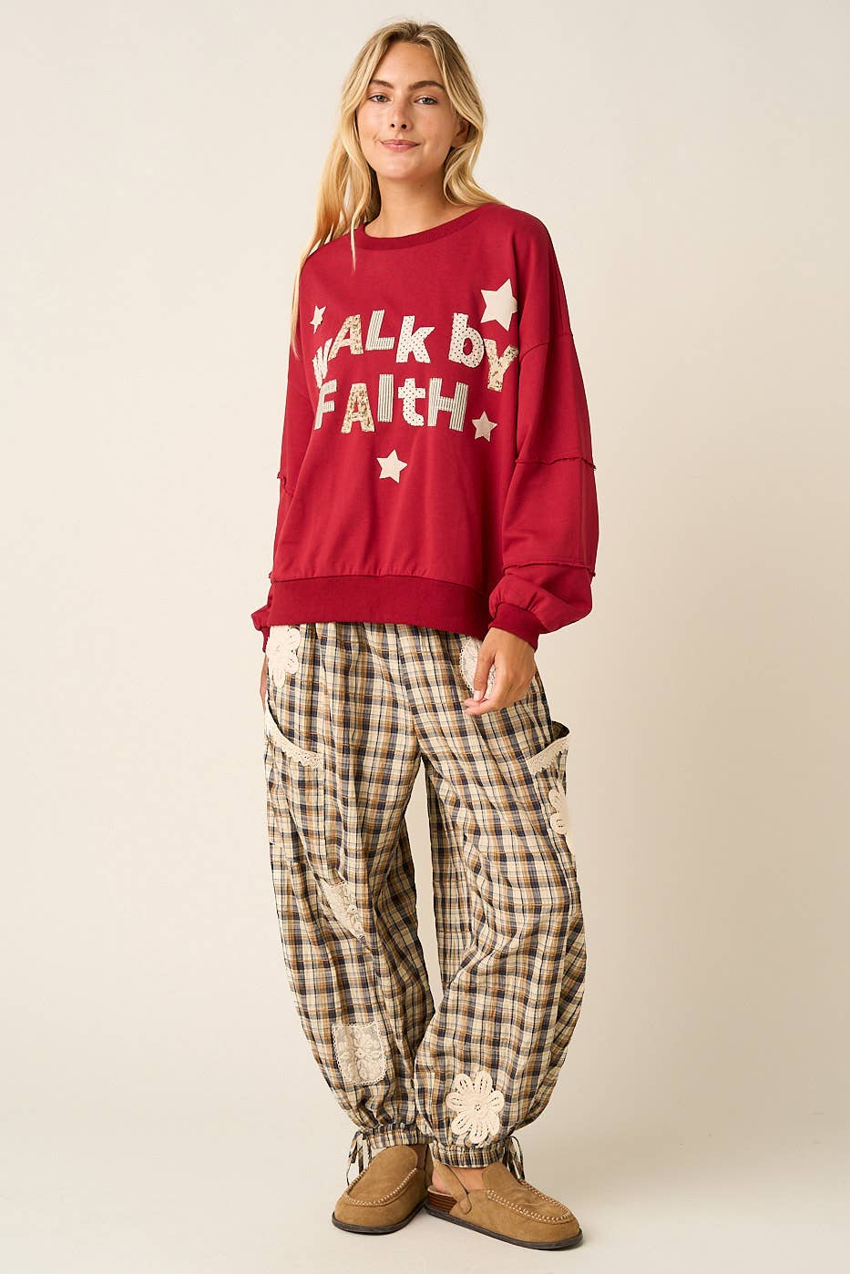 Plaid Patched Balloon Pants