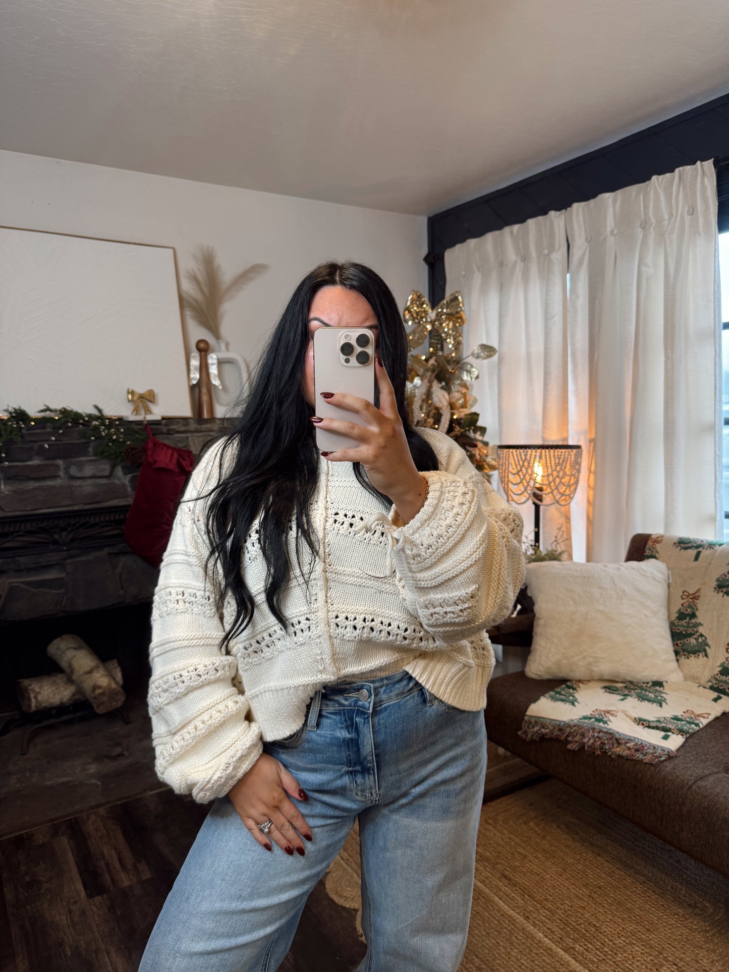 Lila Ruched Beige Sweater