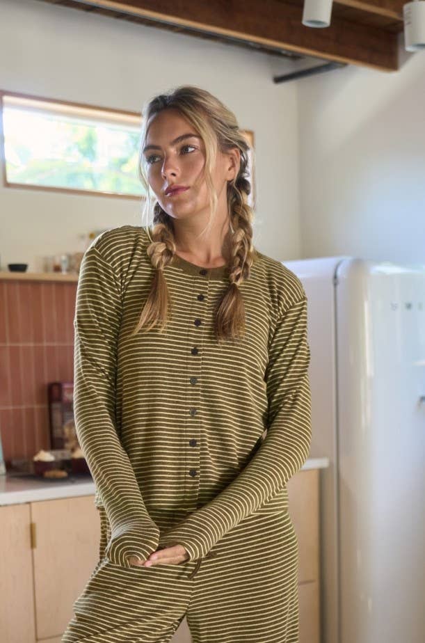Soft Knit Stripe Lounge Cardigan