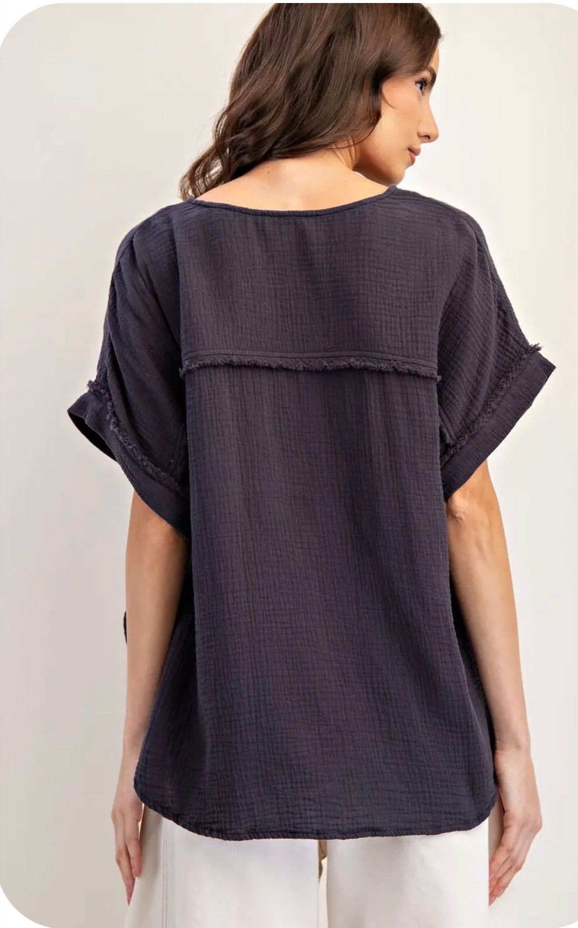 Ash Black Cotton Gauze Button Tee Shirt