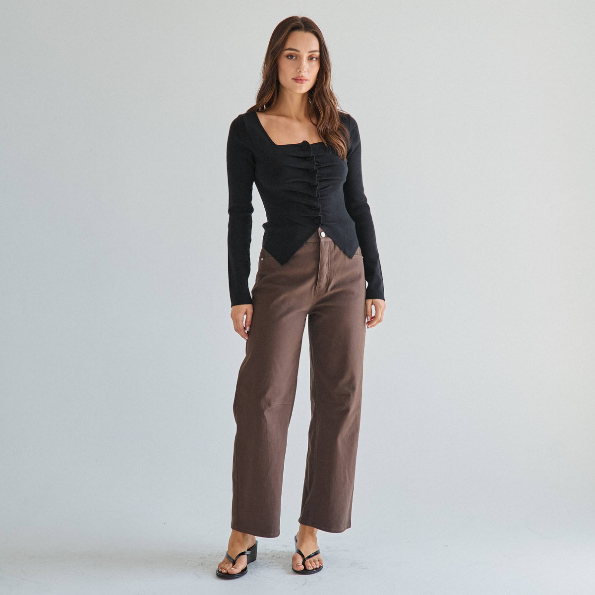 Pleated Split Knit Top