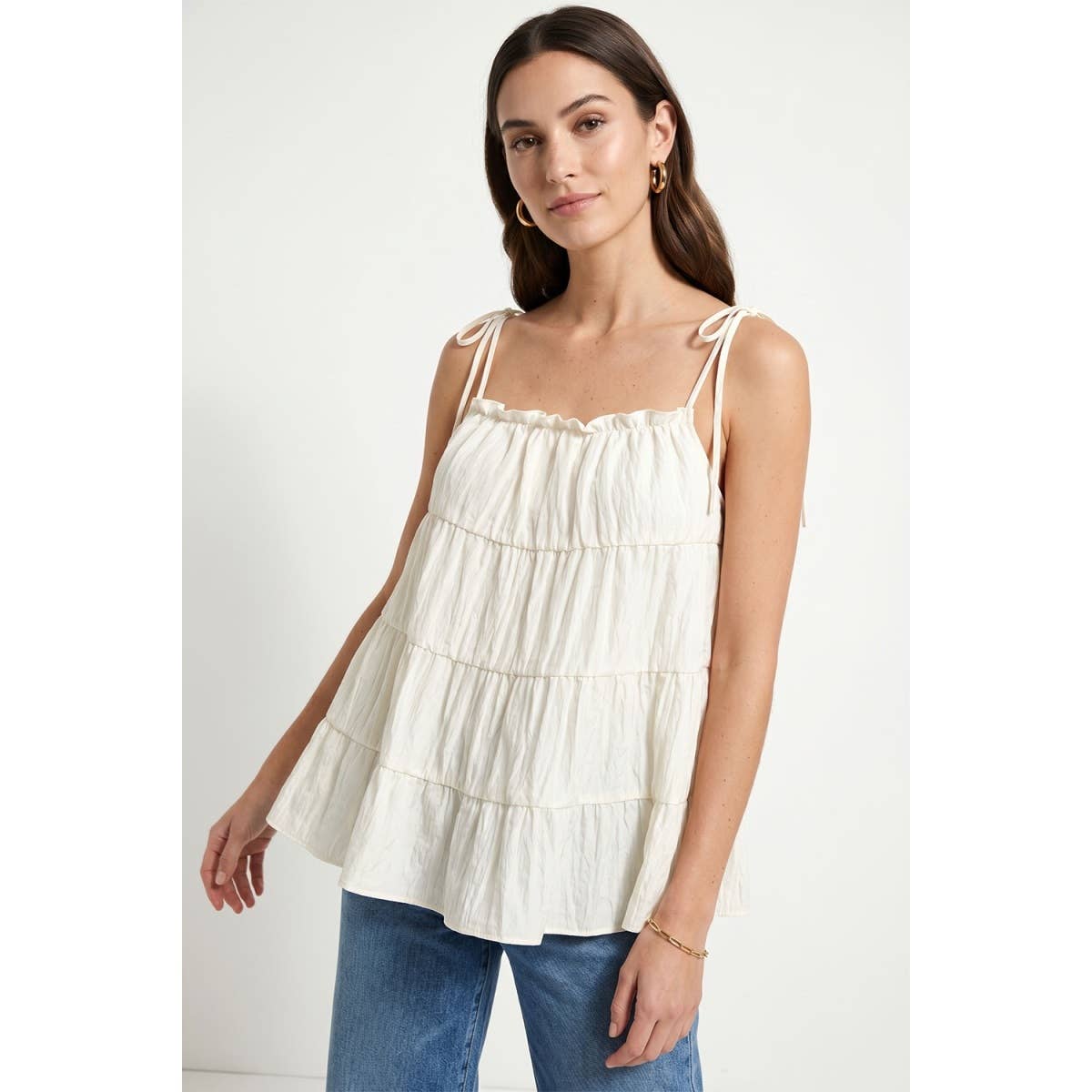 Textured Ruffle Edge Tiered Tank