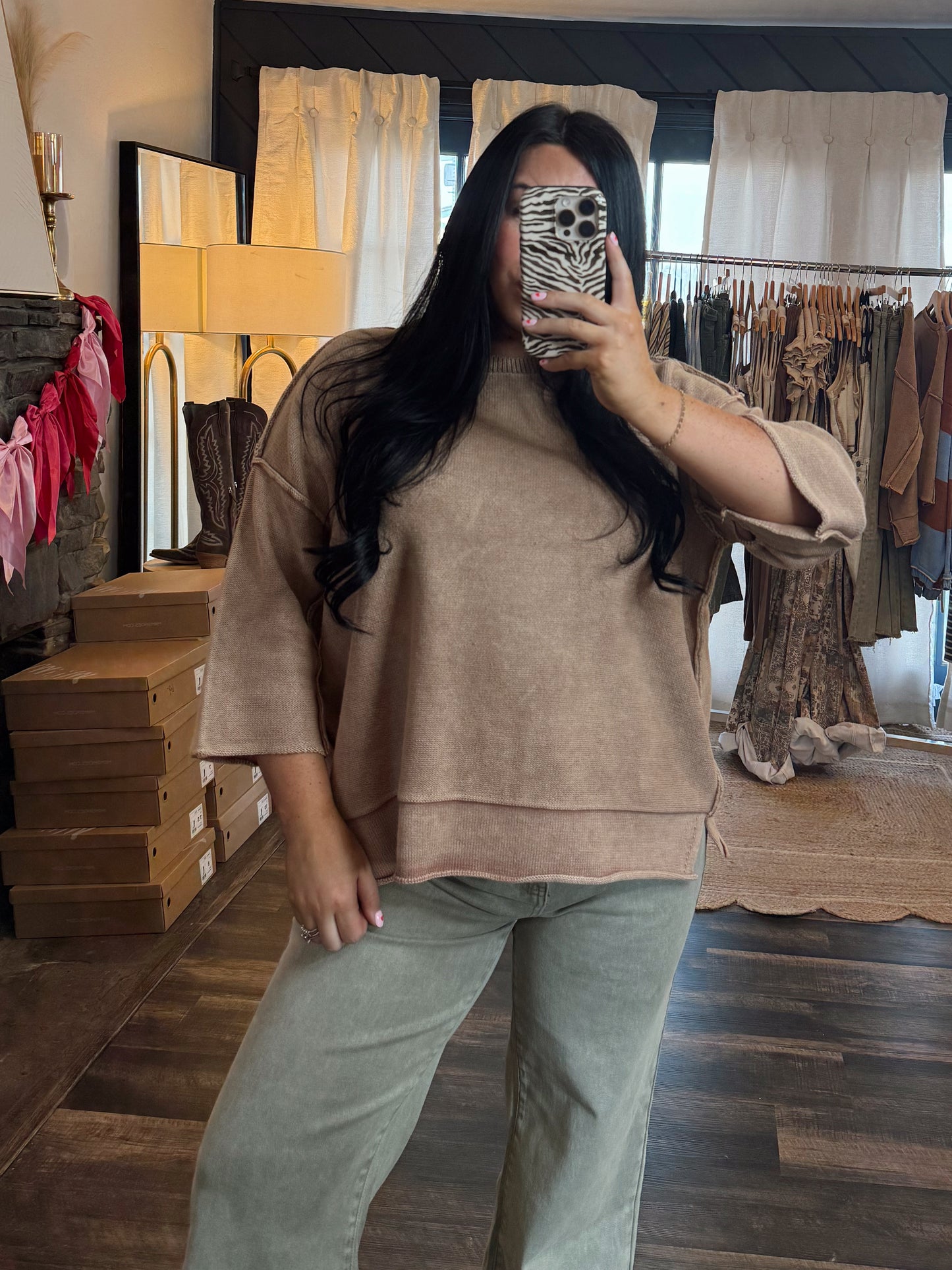 Washed 3/4 Sleeve Top