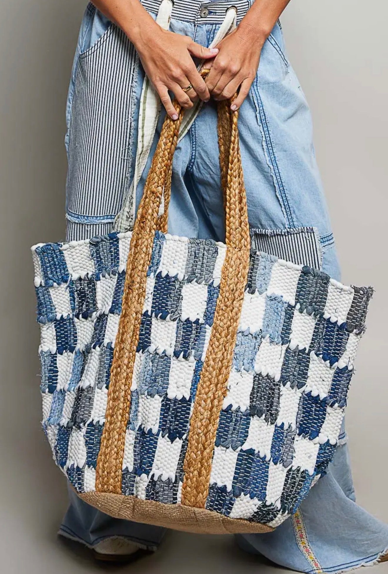 Ivory Denim Checkered Bag
