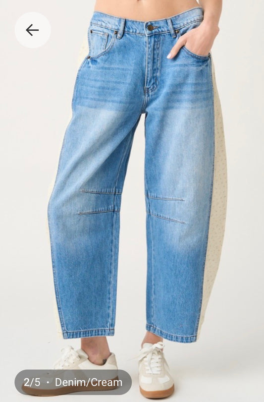 Floral Panel Barrel Jeans