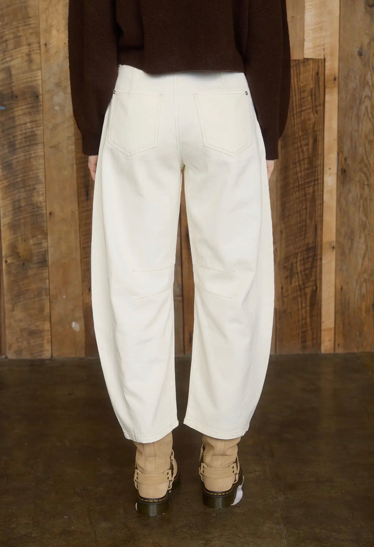 Cream Cropped Barrel Jeans