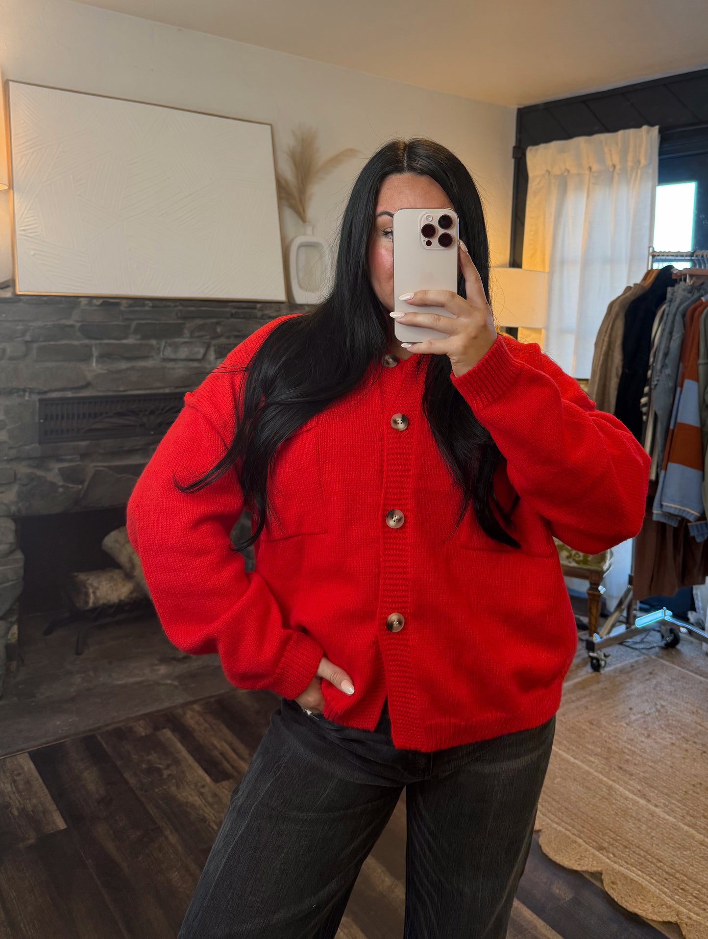 Red Sweater Knit Cardigan