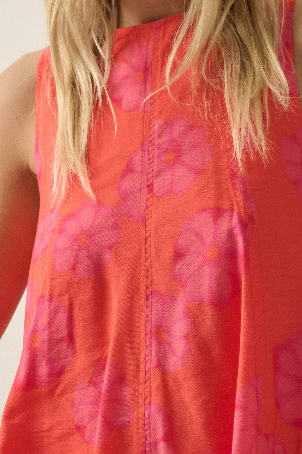 Floral-Print Sleeveless A-Line Tunic Top