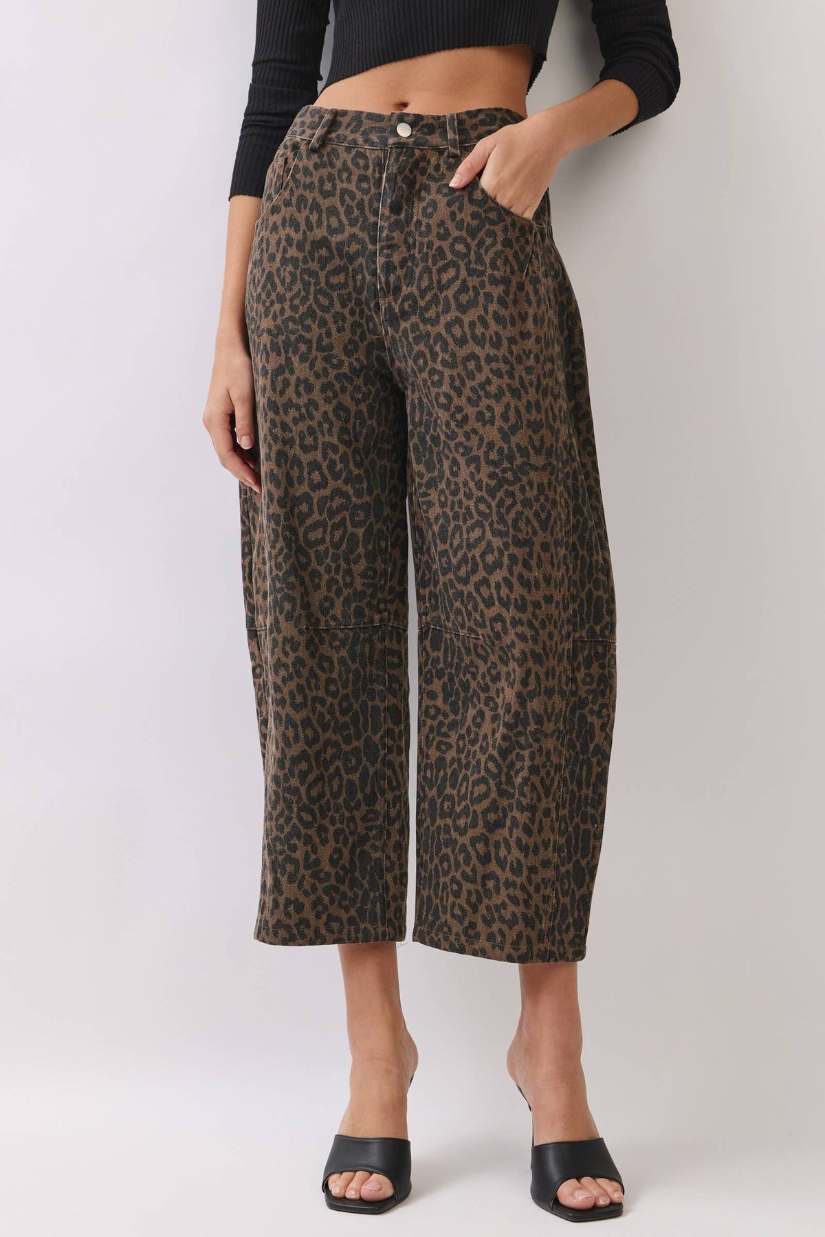 Leopard Print Barrel Leg Pants