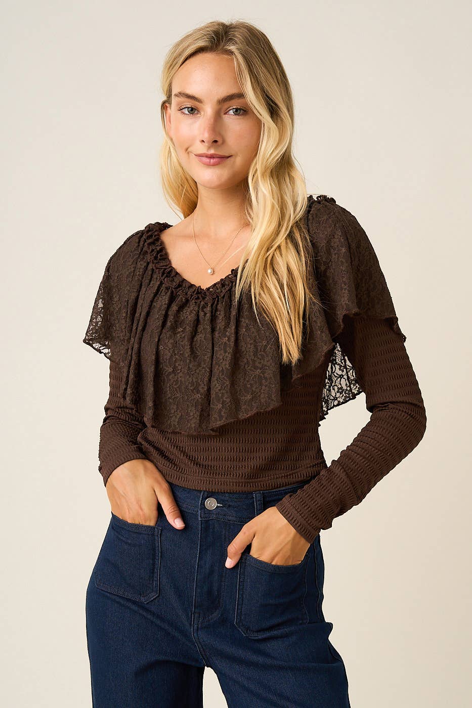 Lace Ruffle Long Sleeve Top