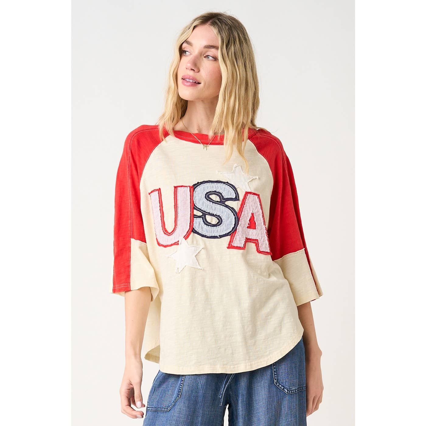 USA STAR PATCH MINERAL WASHED COLOR BLOCK TOP