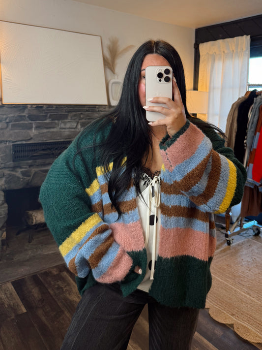 Multi Striped Oversized Puff
Sleeve Cardigan