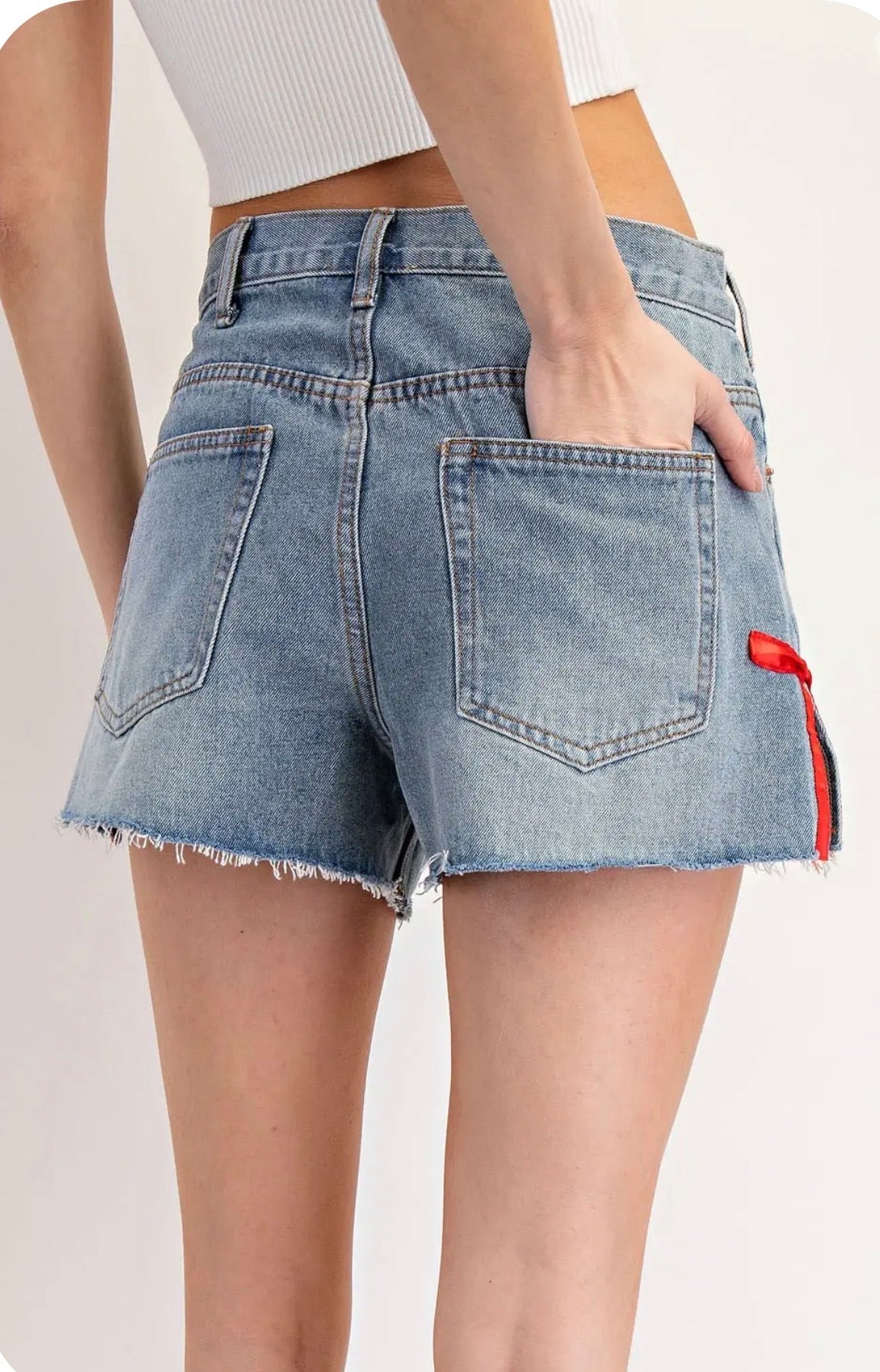 Red Bow Denim Shorts